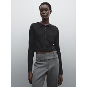 Massimo Dutti Short Wool Blend Button Cardigan Black NEW Size XL